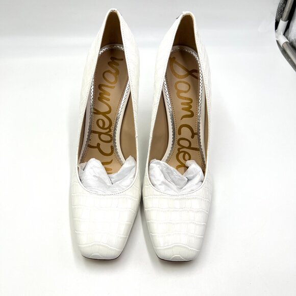Sam Edelman Size 8.5 Beth White‎ Leather Croc Gator Stiletto Heels Pumps Shoes - Picture 2 of 15